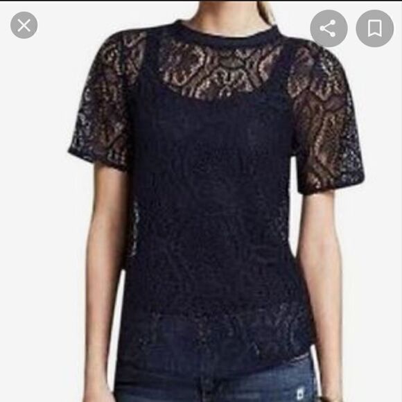 Banana Republic Crochet Navy Short Sleeve Top - Picture 8 of 11